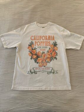 Free People Made in USA Oversized White “California Poppies” graphic tee, size S